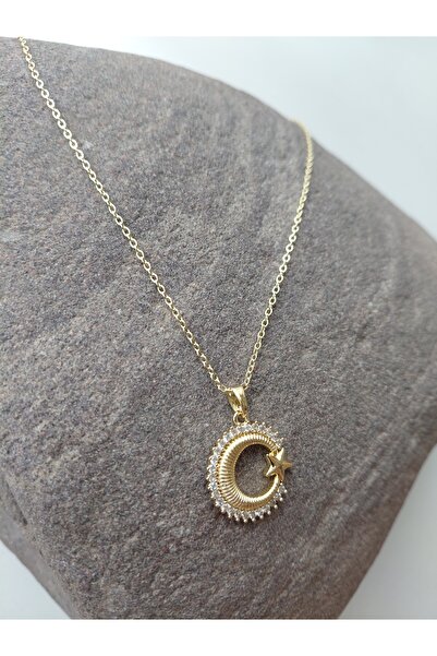 lavante butik kendini özel hisset قلادة فولاذية بتصميم القمر والنجمة مع حجر ا...