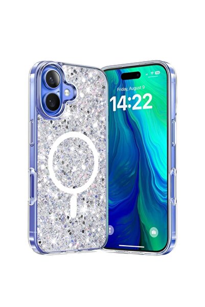 SKYDDAR INNOVATION Carcasă pentru iPhone 16 Plus, SparkleCase, Carcasă din silicon cu sclipici, Protecție completă, Set autocolante, Alb