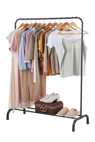 Lawazim Black Clothes Hanger - Single Rail Space Saving Rack with Shoe Shelf