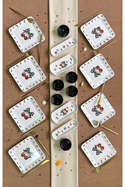 ers erbaşlar CHERRY 18 Parça 8 Kişilik Lüx Kahvaltı Takımı Seti Kahvaltılık S...