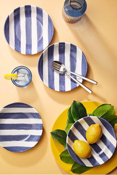 Kütahya Porselen Ocean Line 4 Piece 20 cm Cake Plate Blue