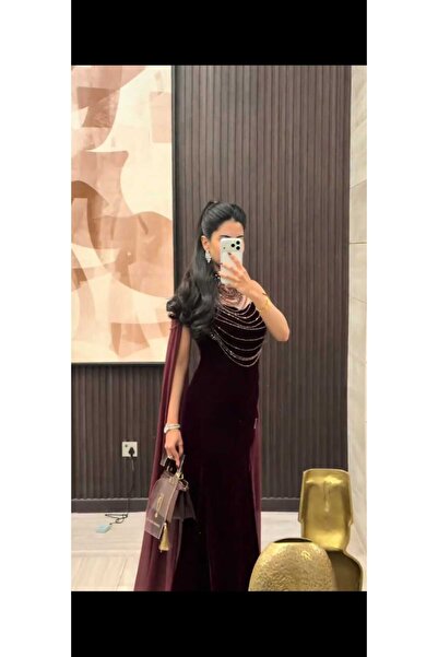 Generic Velvet cape evening dress embellished with crystals - Velvet luxury