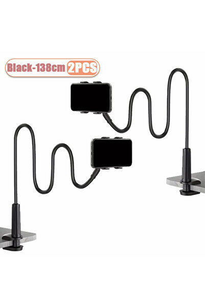 Choice1 حامل هاتف محمول أسود 138 سم - قطعتان - حامل سطح مكتب بمقبض - حامل تمديد بجانب السرير
