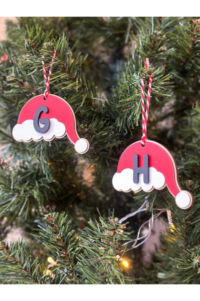 Woodiac It's Woodiful! Kişiye Özel İkili Set Baş Harfli Ahşap Noel Baba Şapka...