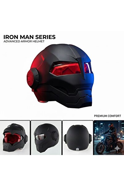 Tcherchi Iron Man Flip-Up Çene Açılır Motosiklet Kaskı - Demir Adam Özel Tasarım Kask