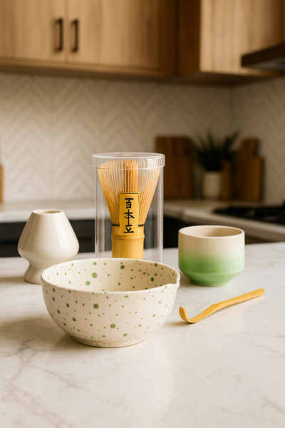 MATCHİVA Premium 5'li Matcha Seti | Seramik Kase, Bambu Çırpıcı (Chasen), Tut...