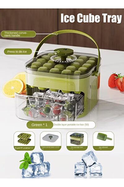 Generic Ice Cube Tray Ice Cube Mold with Lid, Storage Bin & Scoop 25 Cube Easy Press to Release (Green)