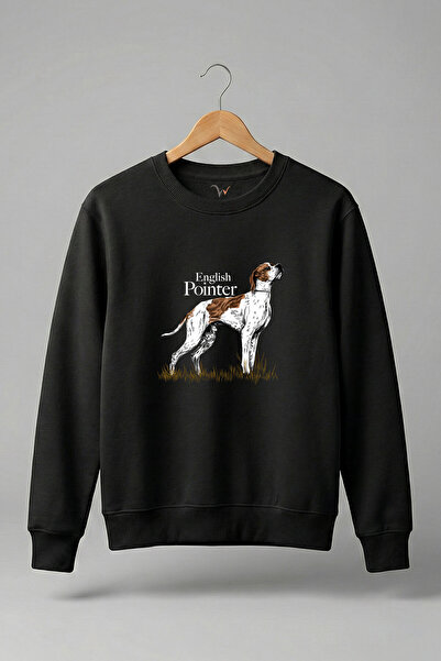 WİDİ Hanorac din bumbac 100% cu 3 fire, cu imprimeu Avcılık English Pointer Av Köpeği Baskılı Regular Fit