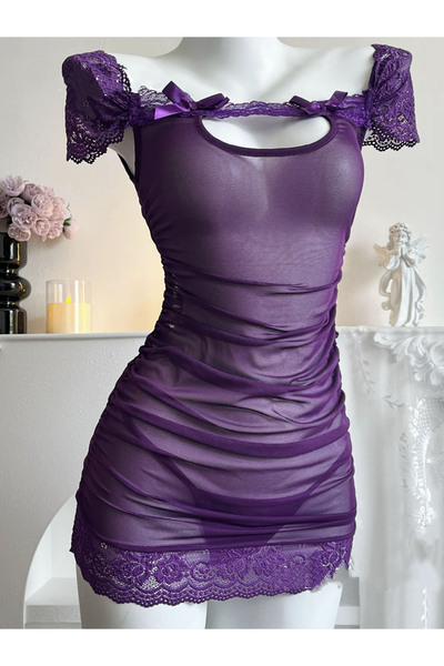 JInsh Sexy Women's Lingerie Purple Lace Bustier Skirt Pure Desire Temptation ...