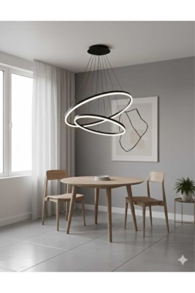 SUREAT ALTAYAAR ثريا LED مودرن بتصميم حلقات عصري أسود - 3 ألوان إضاءة قابلة للتعتيم والتحكم عن بعد