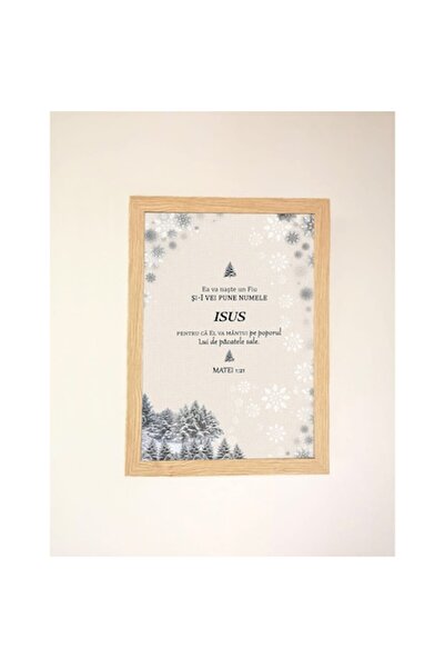 OEM Christmas decorative painting, biblical verse Matthew 1:21, 42x32cm, oak