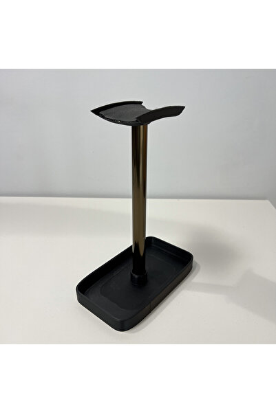 DECORADI Suport căști birou cu tăviță, negru, aluminiu eloxat, PLA imprimat 3D