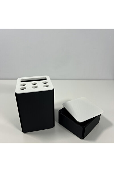 DECORADI Set organizator birou 3D, suport 6 instrumente + cutie cu capac, alb...