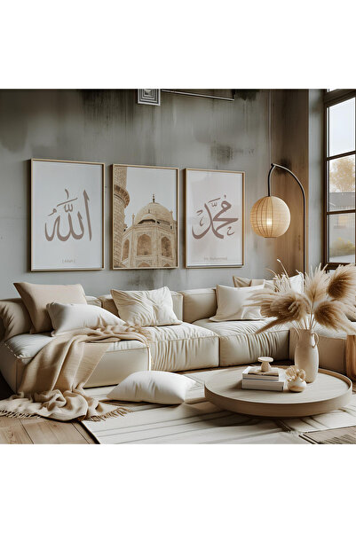 ARTCASTLE Set de 3 tablouri cu ramă din lemn, tablouri cu motiv islamic de pace