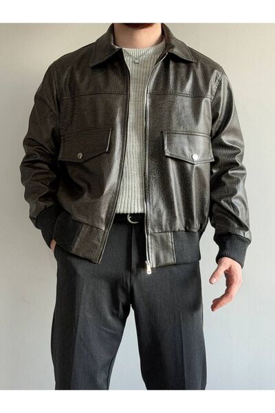 TÜZeMEN Waist Elasticated Retro Leather Coat