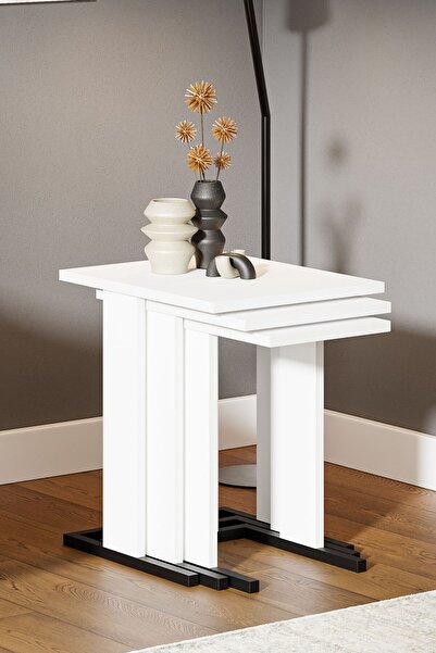 Ceramical ZG5 3'lü Zigon Sehpa - Beyaz