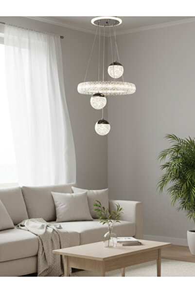 SUREAT ALTAYAAR ثريا LED مودرن – بتصميم انيق ، 3 مصابيح كريستال متدلية، إضاءة 3 ألوان، تحكم عن بعد(ريموت+تطبيق)