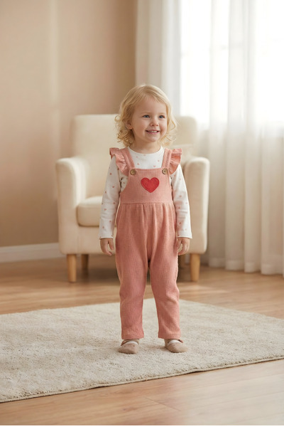 BUUFUU طقم ملابس للفتيات الرضع من قماش الوافل، طقم رومبير للأطفال مع حمالات م...