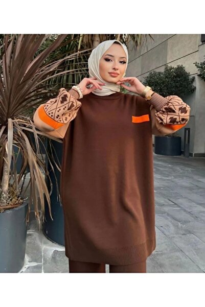 DAĞON'S Dgn's Ethnic Pattern Balloon Sleeve Women's Knitwear Set