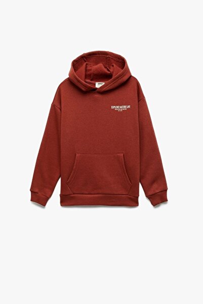 Koton Boy's Long Sleeve Printed Fleece-Lined Cotton Hooded Sweatshirt