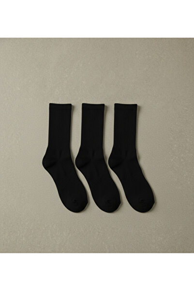 DRAV 3'lü Siyah Unisex Tenis Çorabı - Basic Çorap (Dikişsiz)