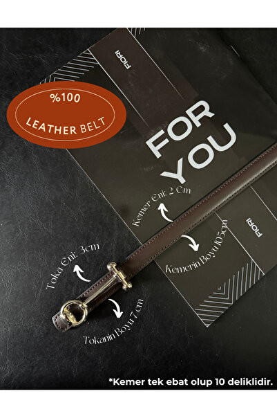 Fiori Genuine Curved Leather Design Long Buckle Thin Women's Belt, Coat Belt, Shirt Belt