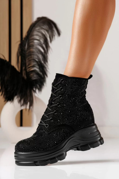 Zaira Ghete dama vatuite negre din piele ecologica intoarsa Sophia #23033 - 35