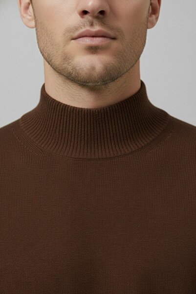 WKM سترة تريكو رجالية بقصة ضيقة وملمس ناعم ومقاومة للوبر بياقة نصفية