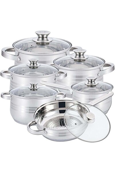 Olympia Stainless Steel 12-Piece Cookware Set - Casserole, Saucepan, Fry Pan