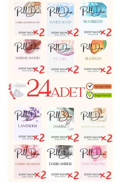 Pelldio 24'lu Karışık Ayakkabılık Dolap Ve Çekmece Parfümlü Kese Kokusu Oda K...