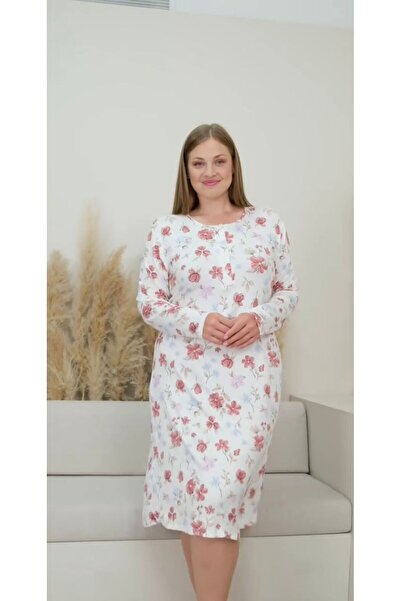 İpek Γυναικείο μακρυμάνικο νυχτικό μεγάλου μεγέθους Midi