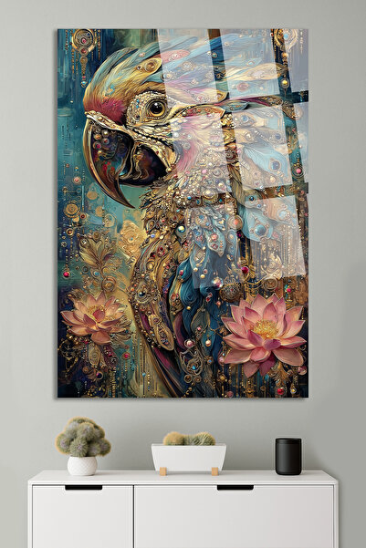 TAULART POTRET DE PAPELĂN CU FLORI DE LOTUS BRODATĂ CU BIJUTERII TABLO DE STI...