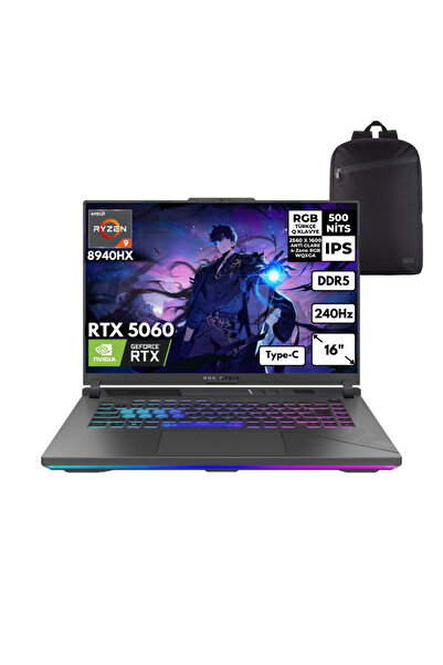 ASUS ROG Strix G16 R9-8940HX 64 GB5 1 TBSSD RTX5060 16" Win11 Pro + S.Çantası...