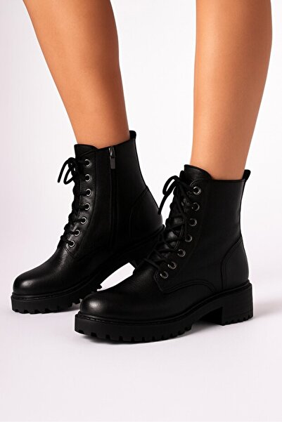 Laura Hakiki Deri Kadin Uzun Bot Soft Siyah