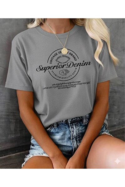 BW Bravely Wear Ανώτερο Τζιν Γυναικείο Κοντομάνικο Μπλουζάκι με Στάμπα