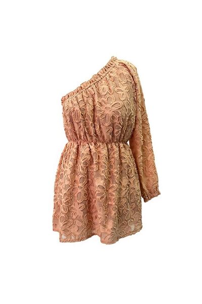 Eight Fashion Kadın Kesmeli Jakar Tek Kollu Astarlı Beli Lastikli Somon Renk Elbise