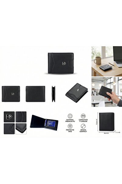 OEM Men's wallet, 7 card slots, RFID protection, PU leather, slim and elegant design Black