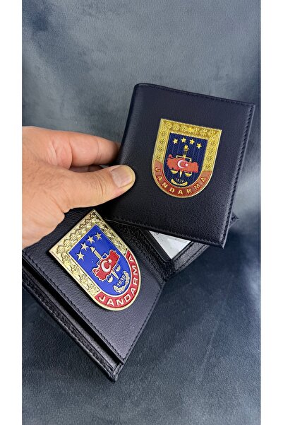 Kuyumcudan Çift Rozetli Hakiki Deri Jüzdan - Jandarma