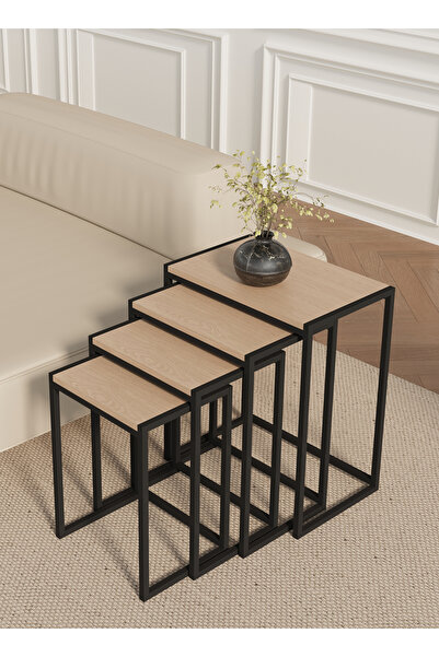 VariFurnx 4Pcs C-Shaped Coffee Service Table Set Sofa Side Nesting Table End Table For Home Living Room