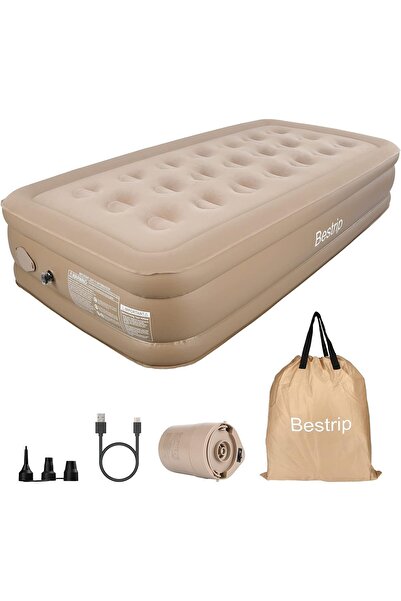 BESTRIP مرتبة هوائية قابلة للنفخ بحجم توأم مع مضخة مدمجة قابلة لإعادة الشحن
