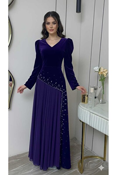 Generic Velvet and chiffon evening dress "Royal Purple"