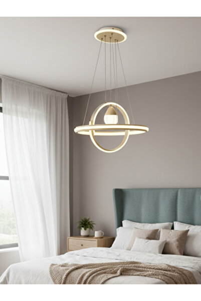 SUREAT ALTAYAAR ثريا LED عصرية – تصميم حلقات مزدوجة، 3 ألوان إضاءة، تحكم (ريم...