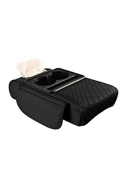 OEM Car armrest cover with 2 cup holders, multifunctional, PU leather, water-resistant, universal, black
