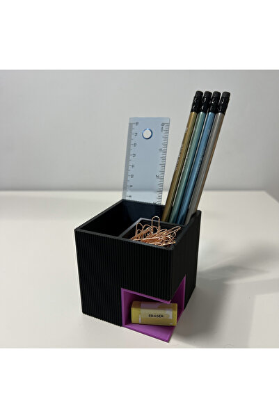 DECORADI 13. uport birou pixuri și accesorii cu bază fixă, mov/negru, 3D PLA