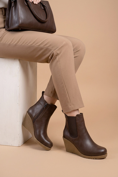 FEMME Women's Wedge Heeled Elastic Zippered Daily Boots Florea