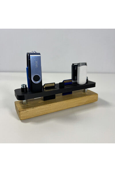 DECORADI Organizator USB 6 locuri + SD, MicroSD, bază lemn, negru, 3D PLA