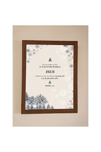 OEM Christmas decorative painting, biblical verse Matthew 1:21, 42x32 cm, dark oak