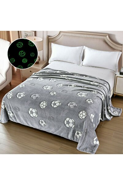 trendyhome Glow-in-the-Dark Plush Blanket – Gray with Footballs (Y-06)
