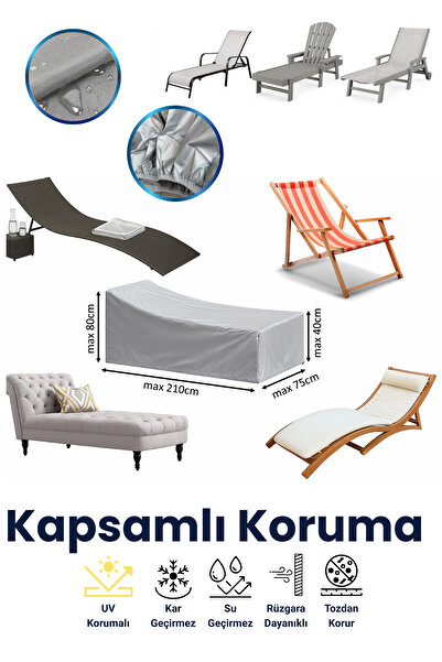 dokaca Gri Bahçe Şezlong Koruma Örtüsü, Su Geçirmez, Toz Kir Yaprak Önleyici,...