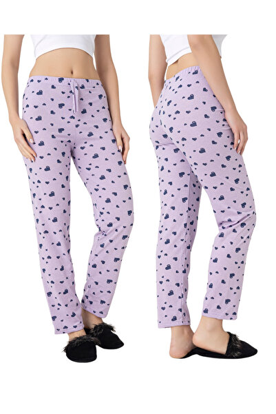 DONEX 3'lü Pamuklu İnce Nefes Alan Kumaş Kurdele Bel Detaylı Baskılı Cepsiz Kadın Pijama Altı